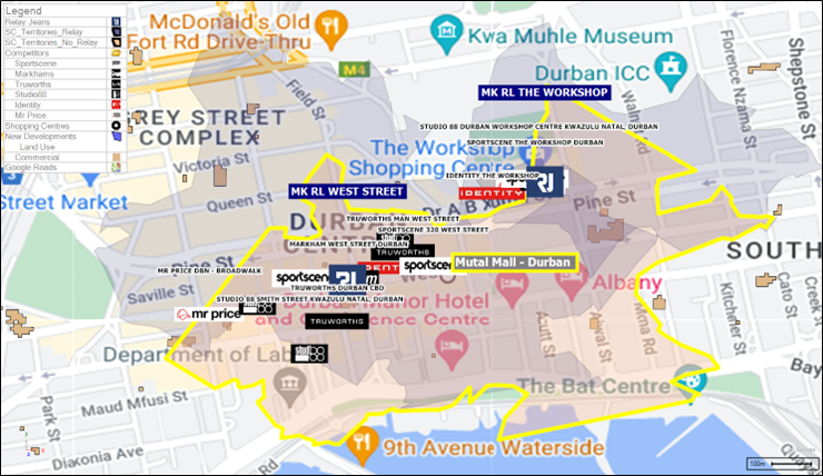 Shopping Centre: Mutual Mall – Durban_Convenience GLA  – 5000.
1km Drive Distance Territory Urban  (970 394 Turnover).
