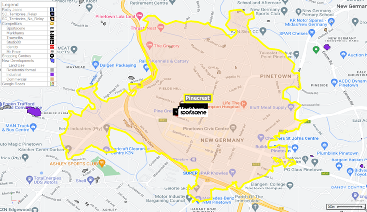 Shopping Centre: Pinecrest_Small Regional GLA  – 40 202.
2km Drive Distance Territory Urban (670 190 Turnover).
