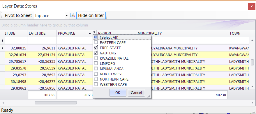 Filtering layer data grid